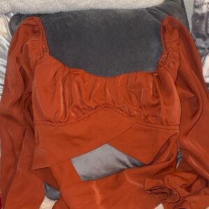 Rust Orange Women's Long Sleeve Square Neck Top
